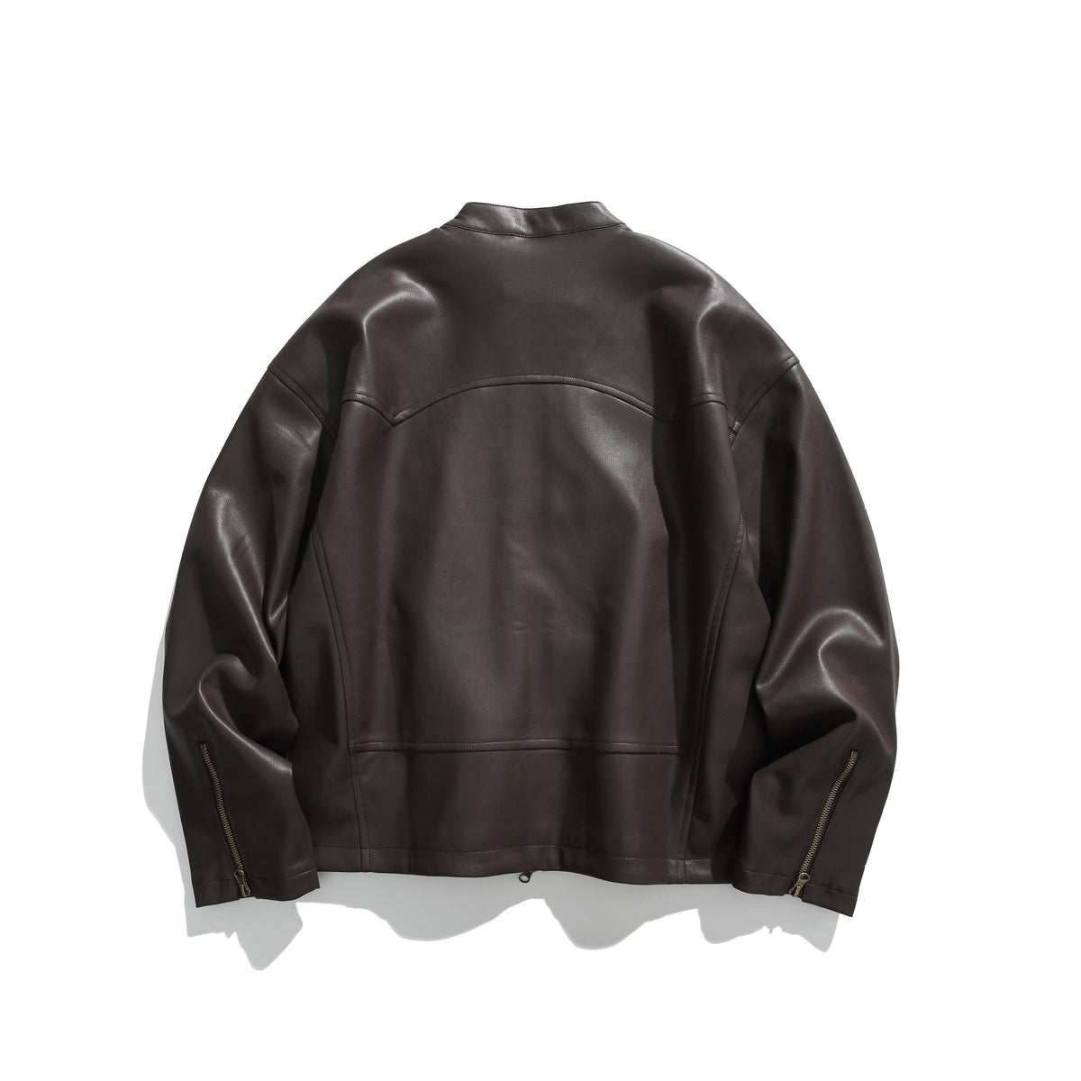 Men's leather-look bomber jacket with stand-up collar, angled zip pockets and minimalist seam design EVA-US