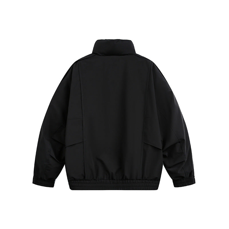 Men's Lightweight Windproof Urban-Utility Bomber Jacket with Stand Collar and Elastic Hem EVA-US