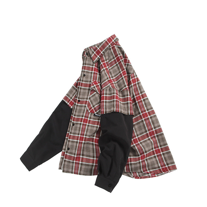 Unisex Oversized Shirt Jacket in Layering Look with Contrasting Sleeves and Chest Flap Pockets EVA-US