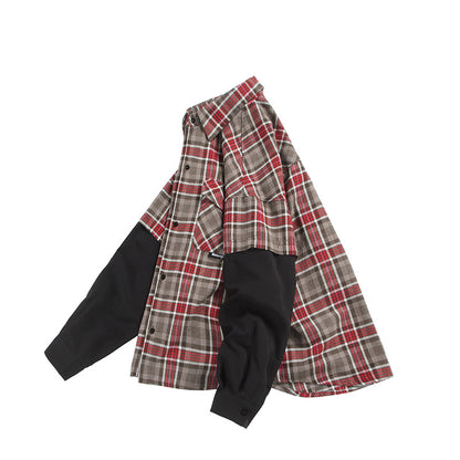 Unisex Oversized Shirt Jacket in Layering Look with Contrasting Sleeves and Chest Flap Pockets EVA-US