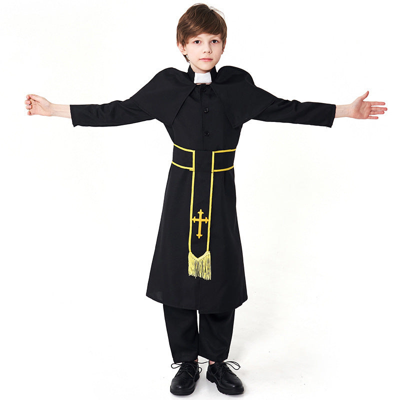Men's Priest Costume with Cape and Golden Accessories EVA-US