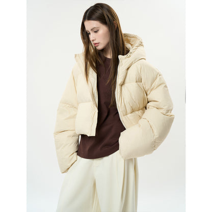 Women's short padded puffer jacket with hood and windproof outer shell EVA-US