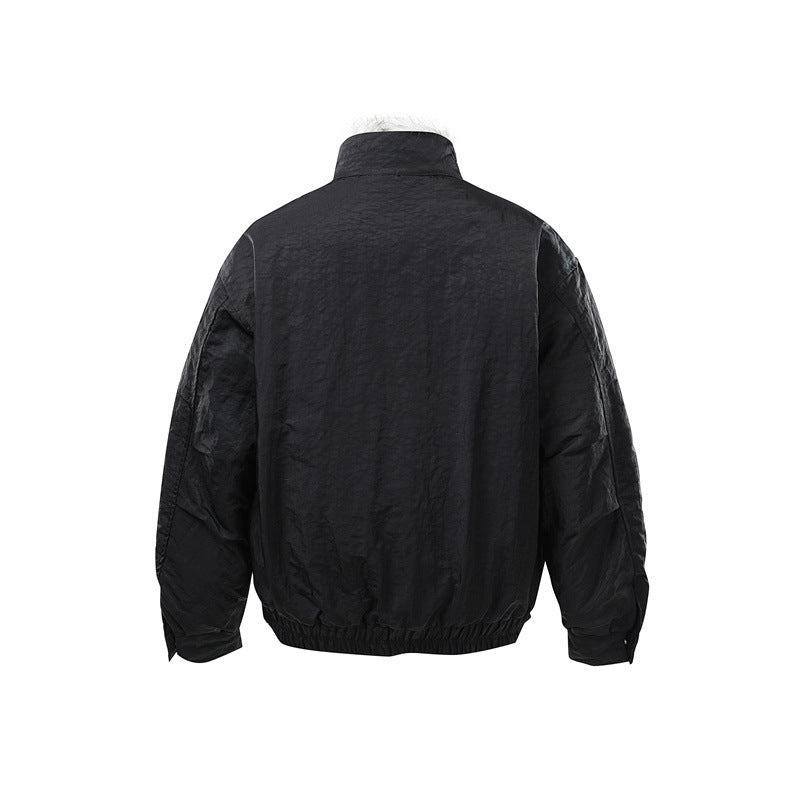 Men's Quilted Bomber Jacket with High Teddy Collar, Concealed Zipper and Elastic Hem EVA-US