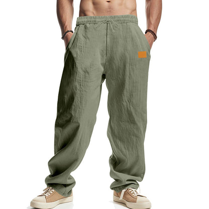 Men's Casual Linen Pants with Elastic Waistband and Generous Side Pockets EVA-US