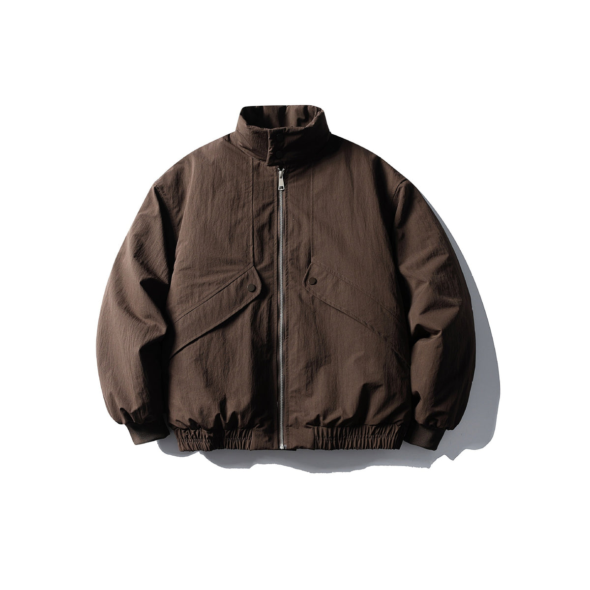 Unisex Boxy-padded Short Jacket with Funnel Collar and Flap Pockets EVA-US