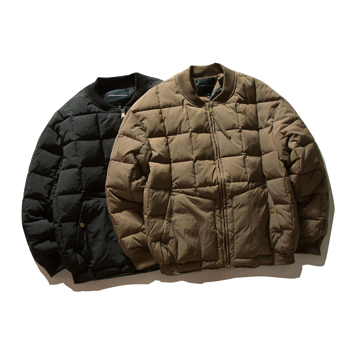 Men's Boxy Quilted Bomber Jacket with Cubic Padding and Ribbed Collar EVA-US