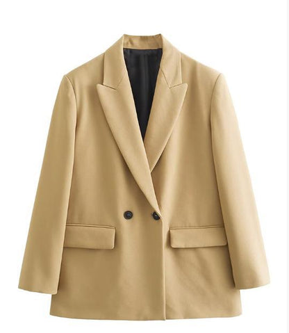 Women's Double-Breasted Boxy Blazer with Boxy Silhouette and Lapel Collar EVA-US
