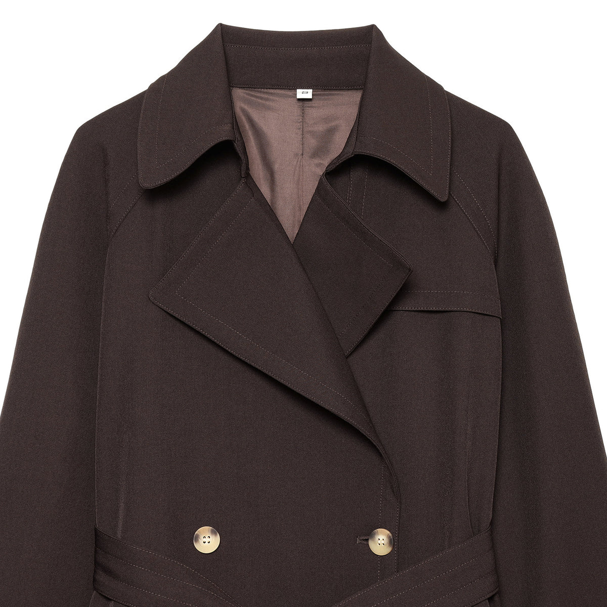 Women Mid-length Double-breasted Trench Coat with Wide Lapels and Waist Tie Belt EVA-US