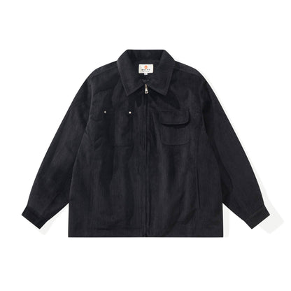 Unisex Boxy Cut Cord Over Shirt with Zipper and Flap Pockets EVA-US