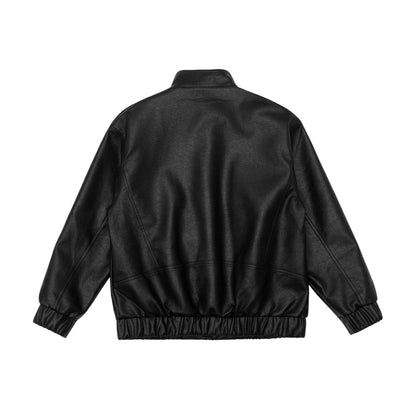 Men's leather bomber jacket with funnel collar and shoulder epaulettes EVA-US