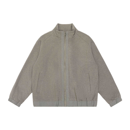 Unisex short jacket in boxy cut made of wool blend with funnel collar and zipper EVA-US