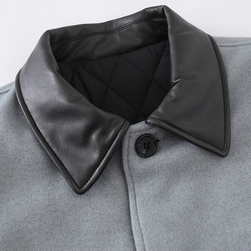 Unisex Short Blouson in minimalist Workwear look made of wool blend with leather look collar EVA-US