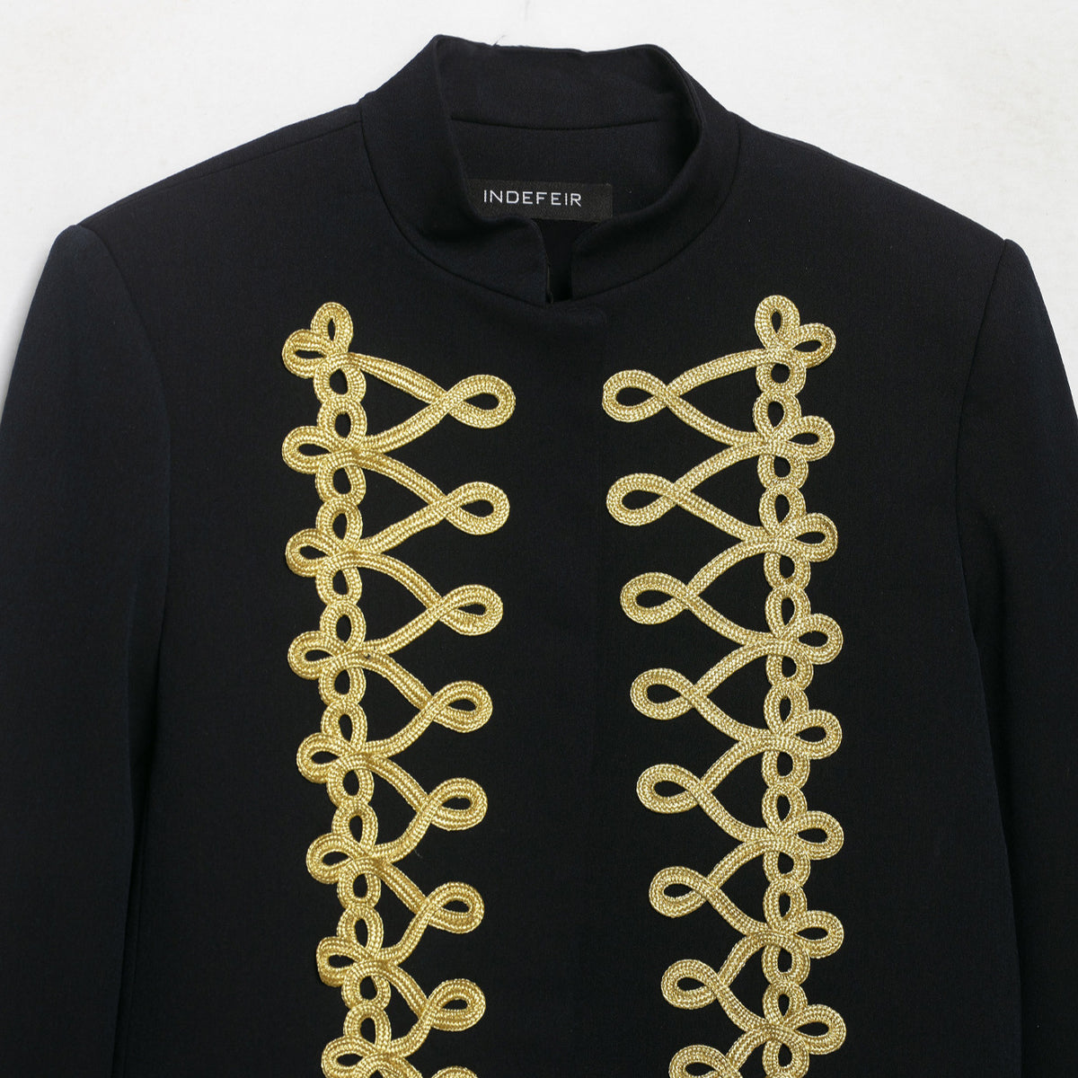 Women's Cropped Military-Inspired Short Jacket with Decorative Gold Trim EVA-US