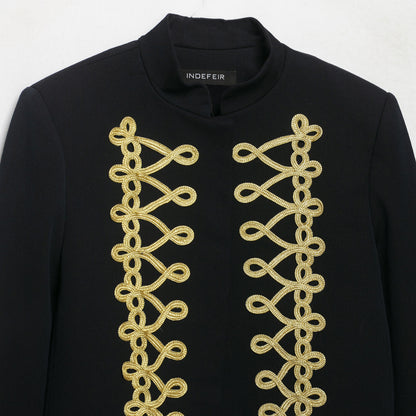 Women's Cropped Military-Inspired Short Jacket with Decorative Gold Trim EVA-US