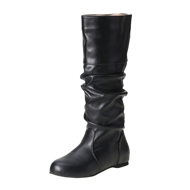 Women's casual knee-high slouch boots with flexible shaft and flat heel EVA-US
