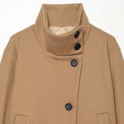 Women's Short Cape Jacket made of Wool Blend with High Roll Neck and Cuff Detail EVA-US