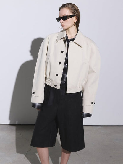 Women's Short Boxy Blouson with Elastic Hem and Distinctive Button Details EVA-US