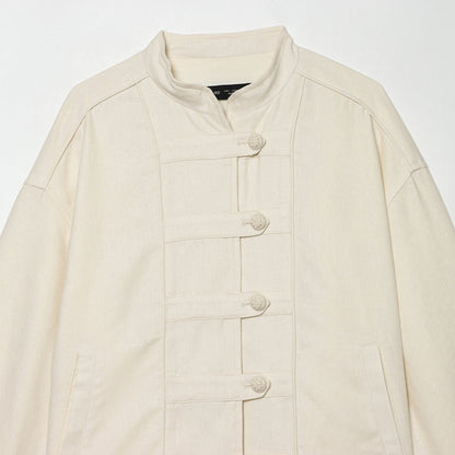 Women's Cropped Jacket with Stand-up Collar and Decorative Knot Buttons EVA-US