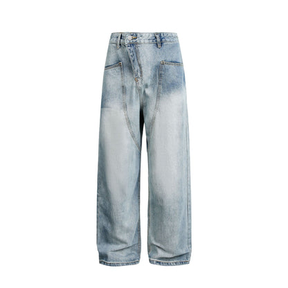 Women Wide High-Waist Jeans in Carpenter Style with Attached Front Pockets EVA-US