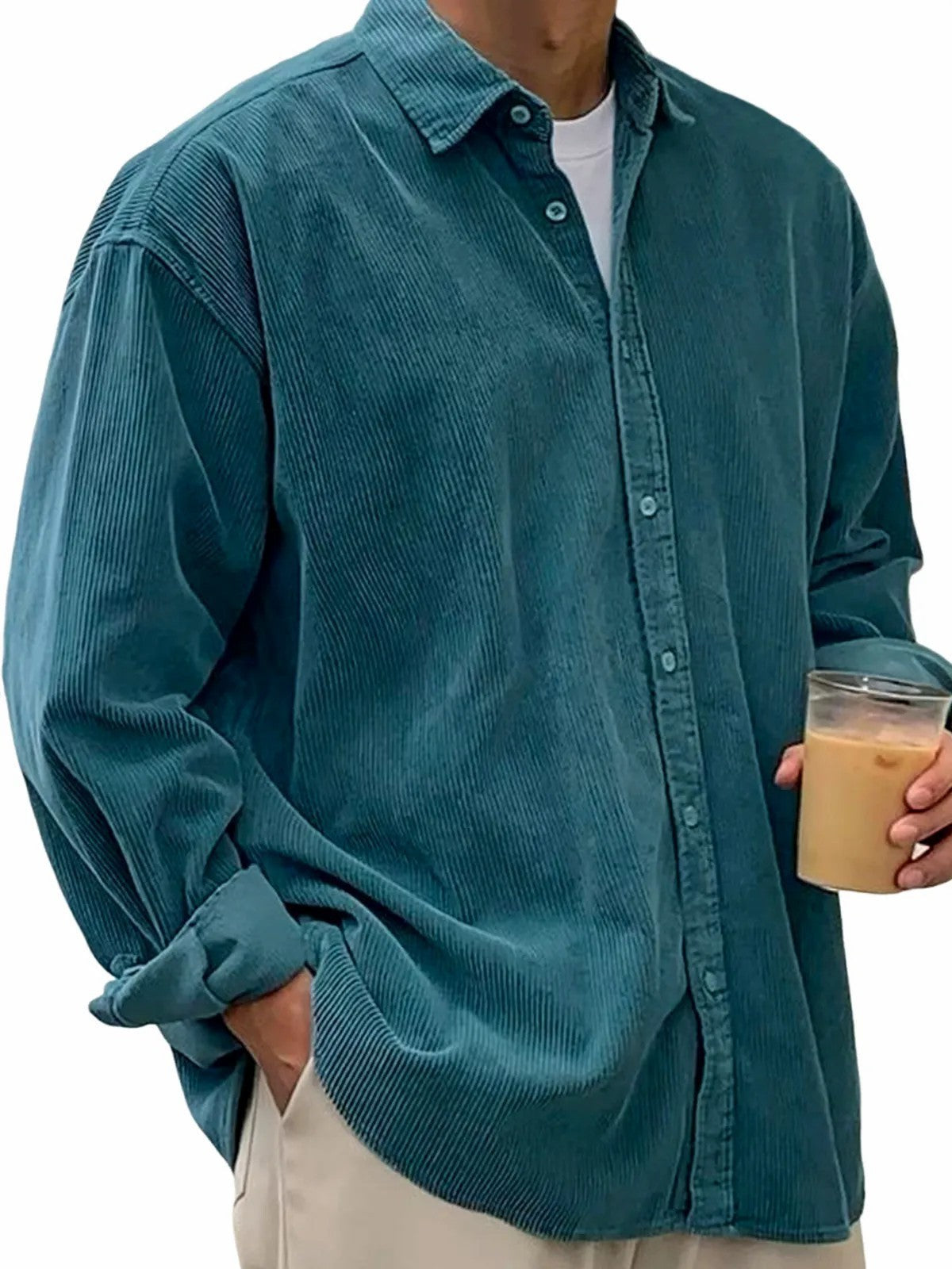 Men's casual cord shirt made of fine corduroy with oversized fit EVA-US
