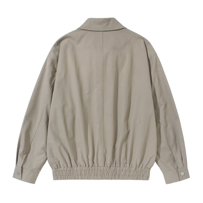 Unisex Short Cut Boxy Blouson Jacket with Shirt Collar, Concealed Zipper and Gathered Hem EVA-US