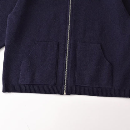 Women's Chunky Knit Oversized Zip Jacket with Stand-Up Collar and Patch Pockets EVA-US