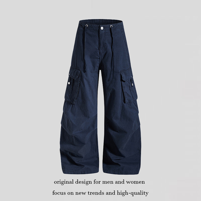 Women's wide high-waist cargo pants with drawstring waistband and large flap pockets EVA-US