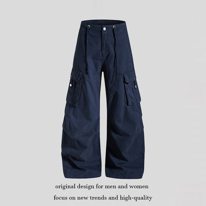 Women's wide high-waist cargo pants with drawstring waistband and large flap pockets EVA-US