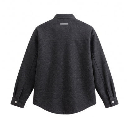 Men's Wool Blend Overshirt in Shirt Jacket Style with Snap Button Front and Flap Pocket EVA-US
