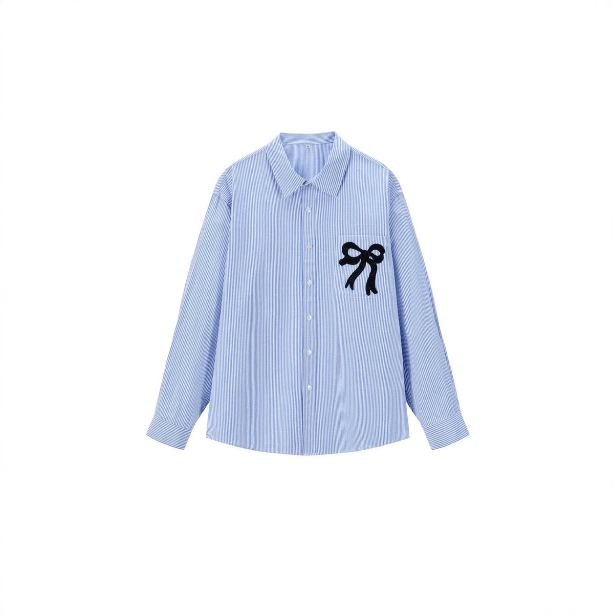 Women's oversized shirt blouse with fine pinstripe and embroidered bow chest pocket EVA-US