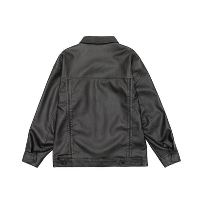 Men's loosely cut overshirt in vintage leather look with snap button front and breast flap EVA-US