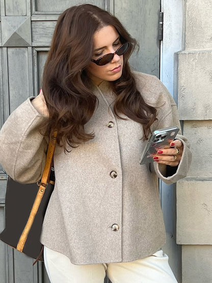 Women's short coat made of wool blend with boxy silhouette and distinctive button placket EVA-US