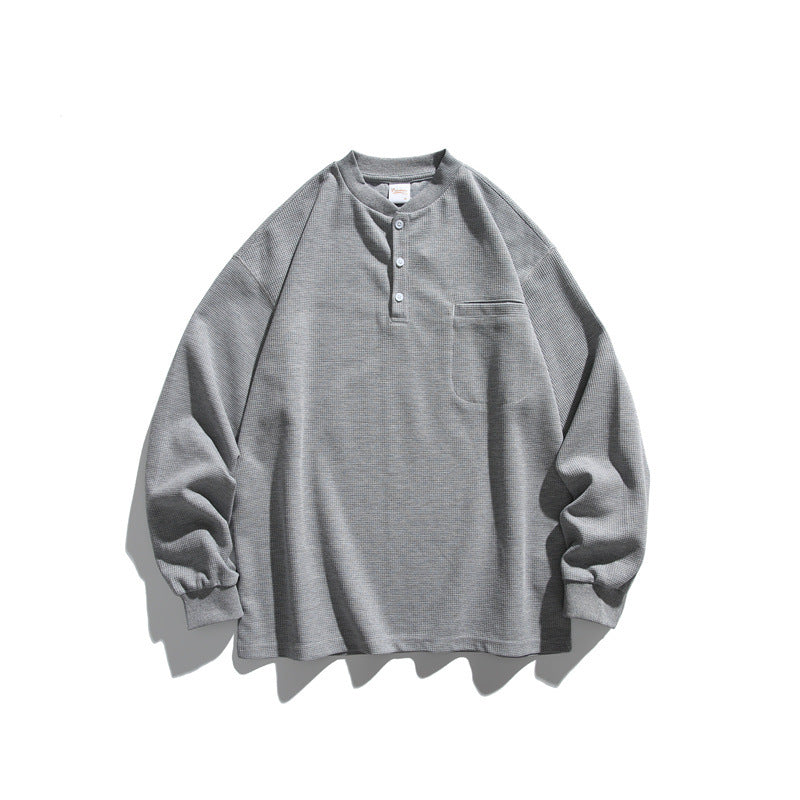 Unisex Oversized Waffle Henley with Raglan Sleeves and Chest Pocket EVA-US