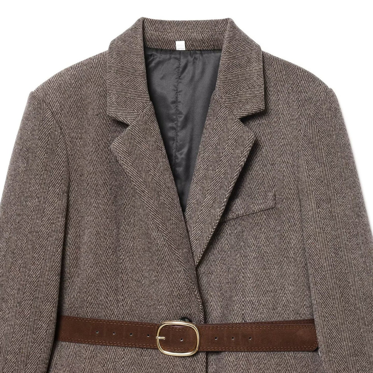Women's Tailored Herringbone Blazer Coat with TIE Belt EVA-US