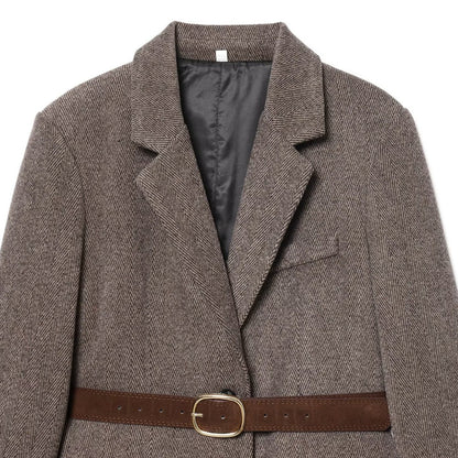 Women's Tailored Herringbone Blazer Coat with TIE Belt EVA-US