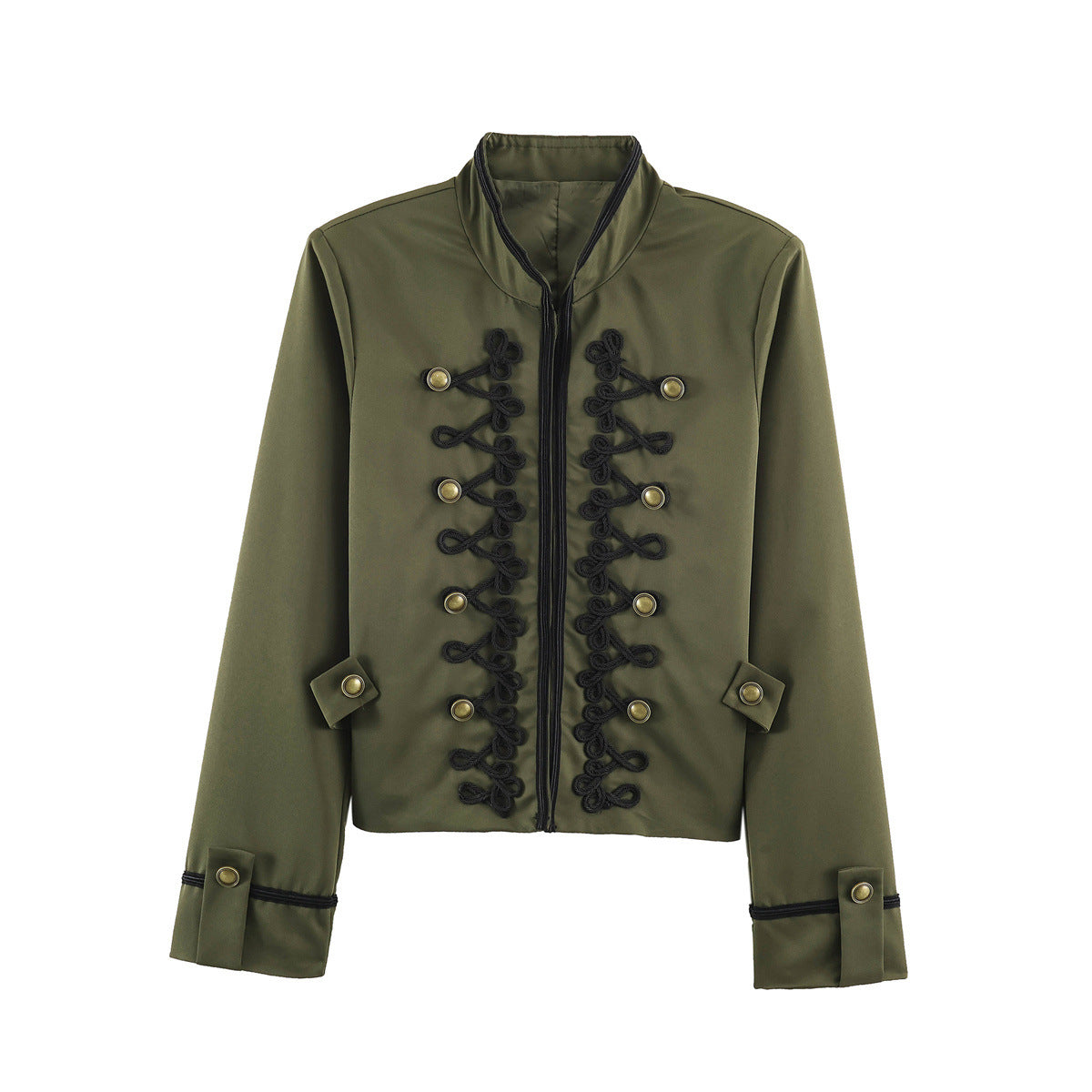 Women's Cropped Jacket in Sailor-Military Mix with Decorative Cords and Brass Buttons EVA-US