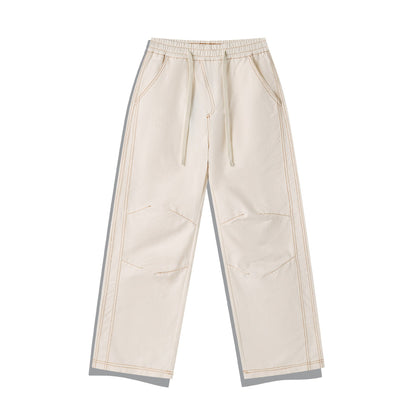 Women's wide denim cargo culotte with elastic waistband and contrast stitching EVA-US
