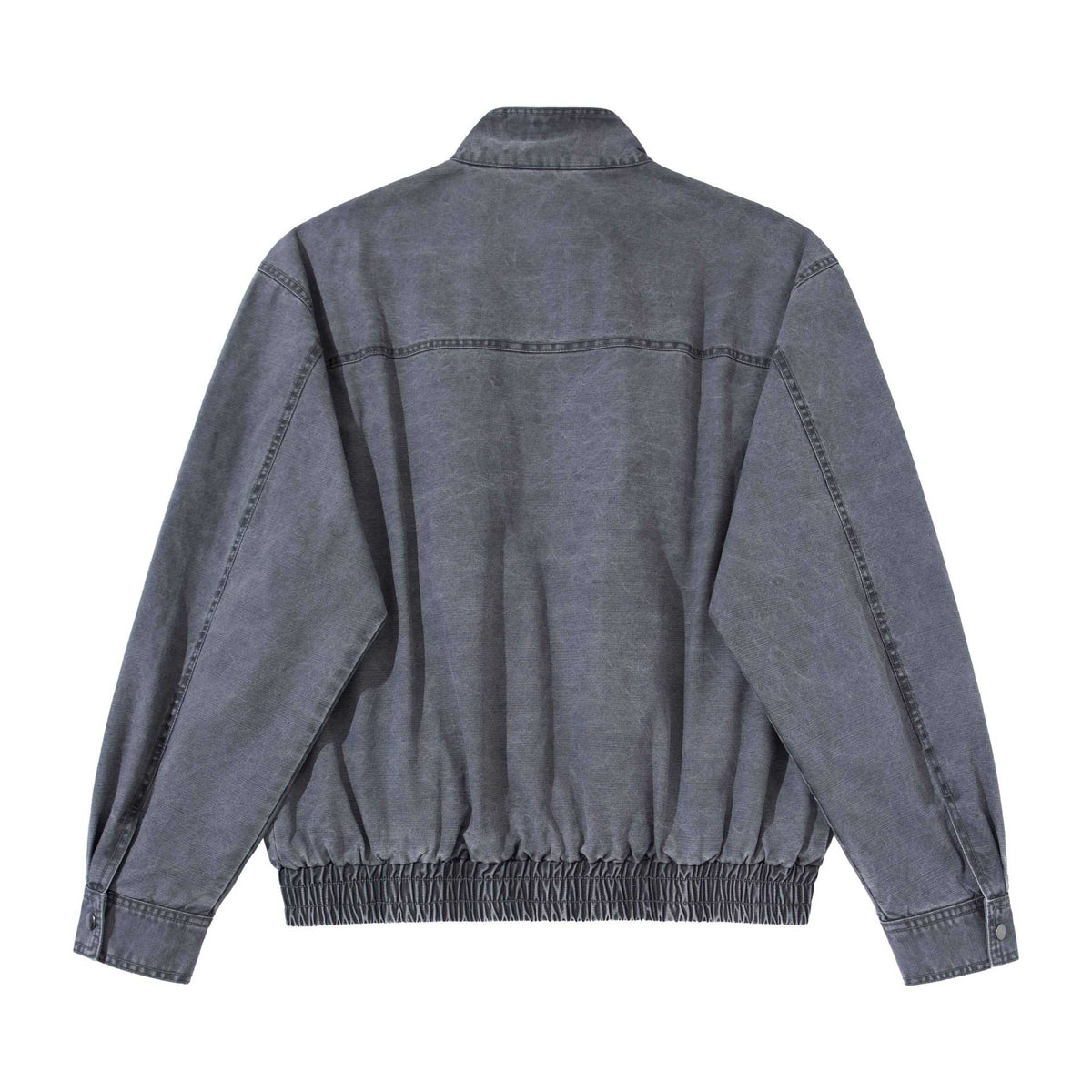 Men's short-cut utility jacket with high stand-up collar, zipper, and elastic hem EVA-US