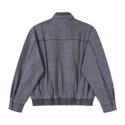 Men's short-cut utility jacket with high stand-up collar, zipper, and elastic hem EVA-US