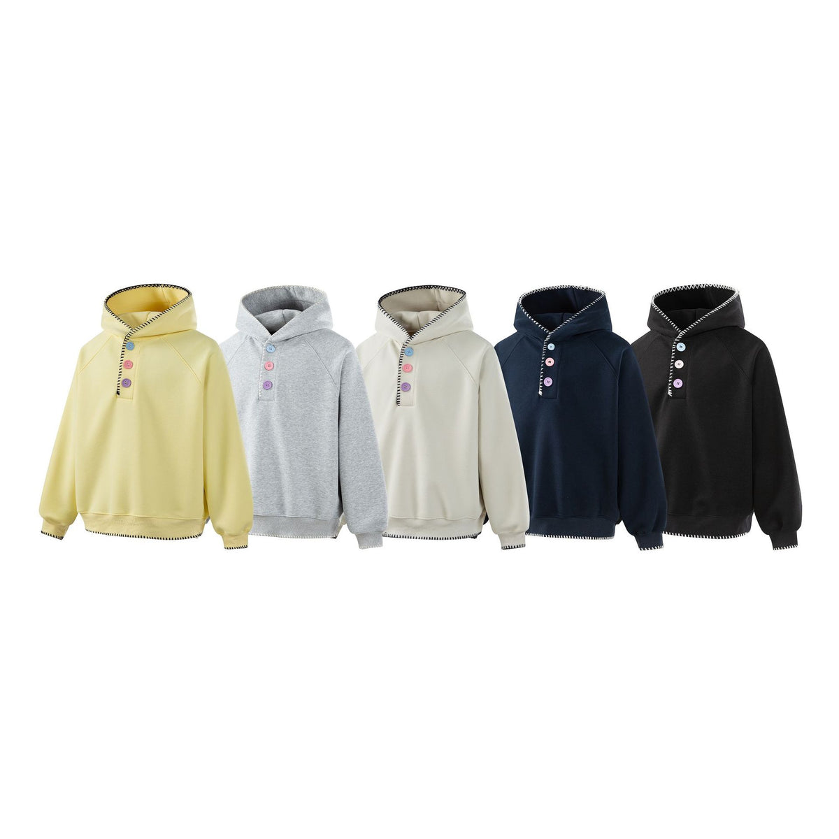 Women's hoodie with half-button placket, decorative saddle seam, and oversized cut EVA-US