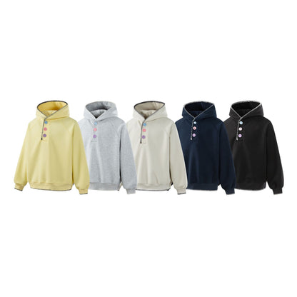 Women's hoodie with half-button placket, decorative saddle seam, and oversized cut EVA-US