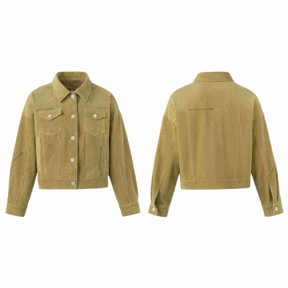 Women's short-cut cord trucker jacket in boxy cut with flap pockets EVA-US