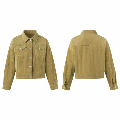 Women's short-cut cord trucker jacket in boxy cut with flap pockets EVA-US