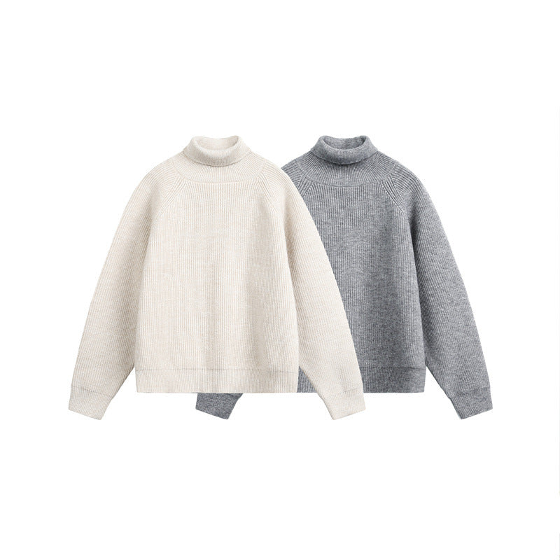 Unisex turtleneck sweater made of coarse ribbed knit with raglan sleeves and straight hem EVA-US