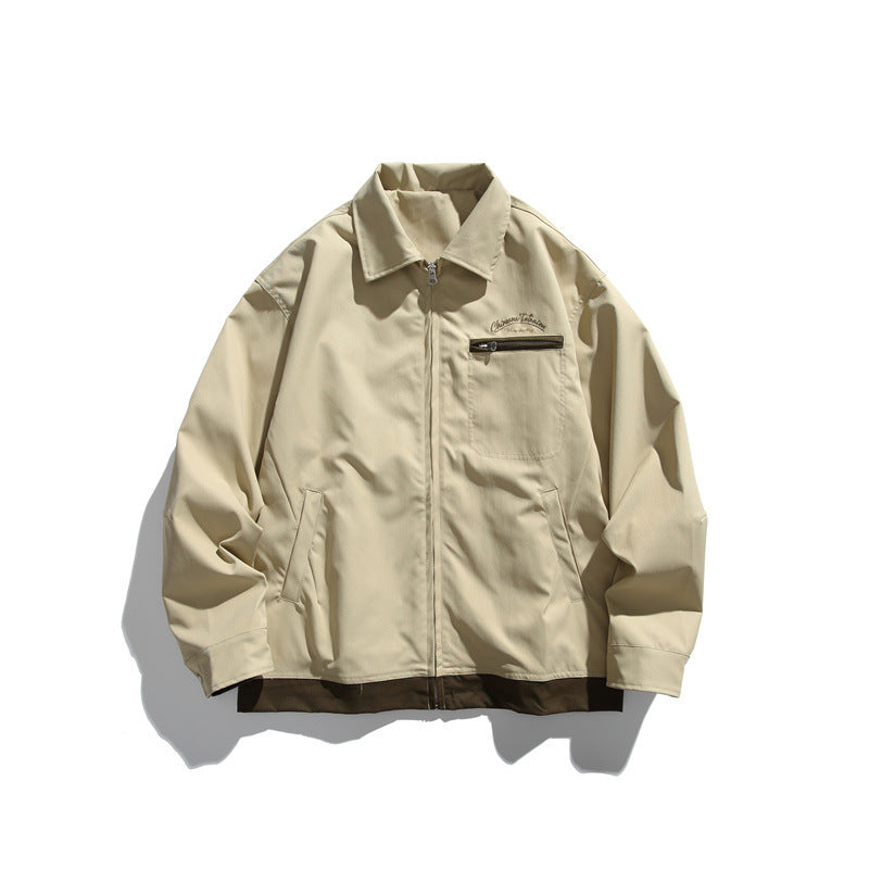 Unisex Boxy transitional blouson jacket with full-length zipper, chest zip pocket, and contrasting ribbed hem EVA-US