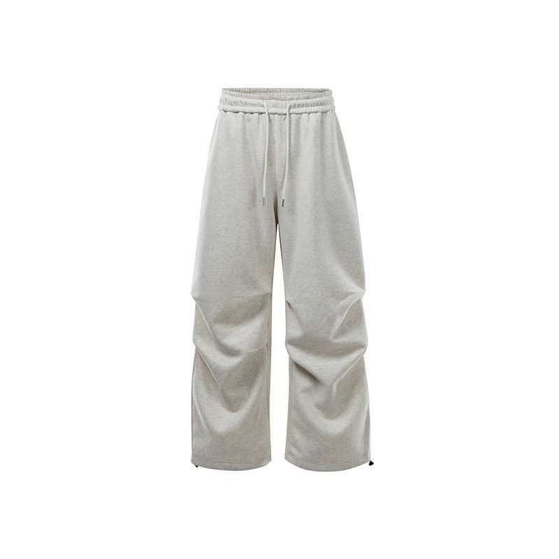 Unisex Loose Sweat Cargo Pants with Layered Yoke, Elastic Drawstring Waistband and Adjustable Hem