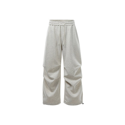 Unisex Loose Sweat Cargo Pants with Layered Yoke, Elastic Drawstring Waistband and Adjustable Hem