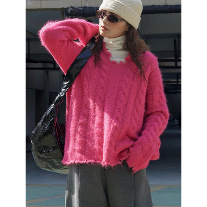 Women's Oversized Mohair-Optic Sweater with Fluffy Texture and Relaxed Silhouette EVA-US