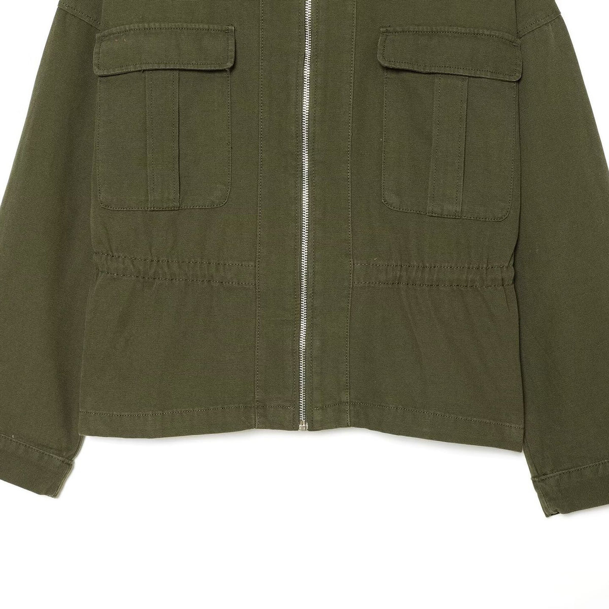 Women's Cropped Field Jacket with full-length zipper, flap pockets, and drawstring waist EVA-US