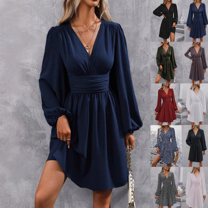 Women's wrap dress with a stylish V-neck and voluminous sleeves